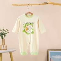 Baby jumpsuit thin modal long sleeve spring and summer cute crawling clothes baby pajamas newborn baby romper  Green