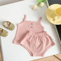 Conjunto de camisola de bebê verão meninas roupas infantis meninos e meninas conjunto de shorts  Rosa