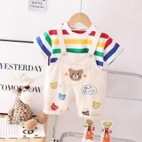 Boys short-sleeved overalls suit baby thin children's clothing baby clothes  Beige