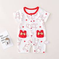 Baby one-piece clothes, summer newborn pajamas, thin summer clothes, pure cotton short-sleeved summer clothes  Red