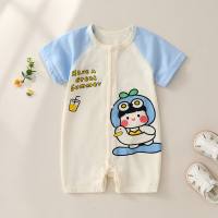 Baby one-piece clothes, summer pajamas, thin summer clothes, short-sleeved cotton summer clothes, short crawl clothes  Blue