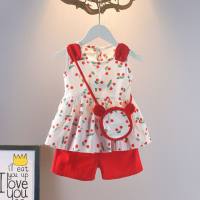 ملابس صيفية جديدة للفتيات الصغيرات بدون أكمام وسروال قصير من قطعتين ملابس صيفية للرضع  أحمر