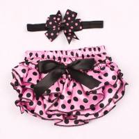 Spring and summer satin shorts in stock, pleated lace polka dot pattern baby pp pants, children's headband  Pink