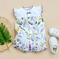2023 Summer Baby Short Sleeve Bodysuit Summer Climbing Clothes Little Flying Sleeve Romper Bodysuit Cotton Cool Pajamas 3-18  White