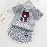 Traje de manga corta, pantalones cortos finos de verano de media manga para bebé, conjunto de ropa de bebé de dos piezas  Azul