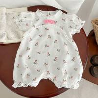 Infant summer romper for girls baby onesie thin short-sleeved newborn stylish princess climbing clothes  White