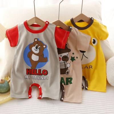 New summer clothing newborn baby pure cotton short-sleeved thin open crotch crawling clothes baby one-piece clothes romper