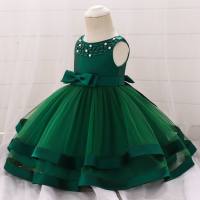 Vestido ins, vestido infantil para bebé, vestido de princesa con lazo, vestido para niña de un año  De color verde oscuro