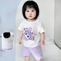 Baby suit summer baby short-sleeved shorts thin split two-piece suit pure cotton boys and girls clothes  Purple