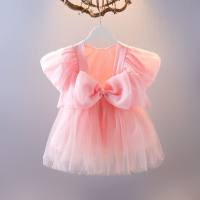 Girls Princess Dress Summer Short Sleeve Children's Big Bowknot Dress Baby Mesh Dress  Pink