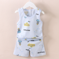 2023 Korean style children's vest suit new style boys and girls baby cartoon thin sleeveless vest shorts suit trendy  Multicolor