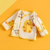 ملابس الأطفال الرضع طبقة مزدوجة لحماية البطن نصف الظهر ملابس بيجامات للأطفال من القطن الخالص للفصول الأربعة ملابس لحديثي الولادة  أصفر