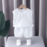 Infant and toddler simple summer sleeveless suit male and female baby wide shoulder suit outing clothes candy color two-piece suit  White