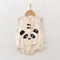 Summer Thin Baby Panda Bamboo Wide Shoulder Cute Cartoon Breathable Climbing Clothes  Beige