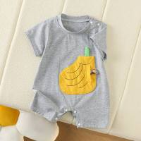New half-sleeved fashionable boys and girls baby thin interesting fruit patch short romper  Gray
