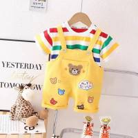 Boys short-sleeved overalls suit baby thin children's clothing baby clothes  Yellow