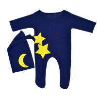 Newborn photography props costume star moon decoration knitted jumpsuit long tail hat suit photography clothes  Navy Blue
