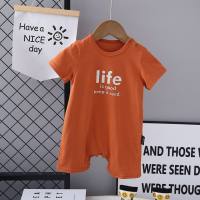 Baby short-sleeved clothes solid color simple fashion baby jumpsuit  Orange