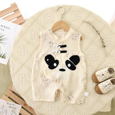 Verão fino bebê panda bambu ombro largo bonito desenho animado roupas de escalada respiráveis