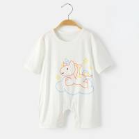 Modal baby jumpsuit spring and summer three-quarter sleeve pajamas air-conditioned clothing half-sleeve baby romper  Multicolor