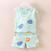 Children's vest suit new boys and girls baby cartoon thin sleeveless vest shorts suit  Multicolor