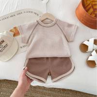Baby clothes summer clothes for men and women baby short-sleeved suits children's waffle  Khaki