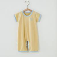 Newborn baby jumpsuit summer thin short-sleeved boneless jumpsuit modal baby clothes breathable infant short crawling  Yellow