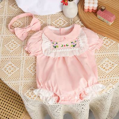 Baby summer baby clothes pink baby clothes short-sleeved triangle climbing clothes girls jumpsuit