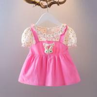 Children's short-sleeved girls dress summer new style cartoon baby skirt  Hot Pink
