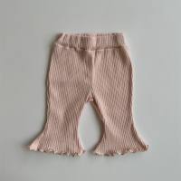 Pantalones de verano para bebé, versión coreana ins, pantalones finos elásticos de nueve puntos de color sólido para niña, pantalones acampanados versátiles  Rosado