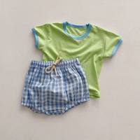 Ins stil kinder sommer frische eis karierten anzug kontrast farbe modische baby anzug männlichen und weiblichen baby kleidung  Grün