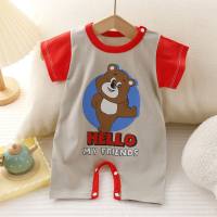 New summer clothing newborn baby pure cotton short-sleeved thin open crotch crawling clothes baby jumpsuit  Gray