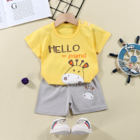 2024 summer new pure cotton children's short-sleeved T-shirt set Korean style infant short-sleeved shorts two-piece set  Yellow