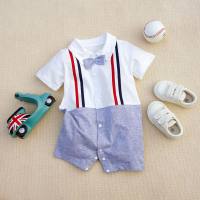 2021 New Style *Cotton Boxer Gentleman Collared Short Sleeve Jumpsuit Crawling Suit 3-18M  Multicolor