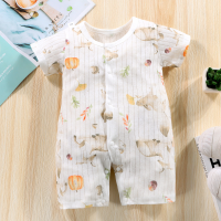 Baby climbing clothes summer thin jumpsuit breathable romper newborn clothes short-sleeved air-conditioned clothes baby pajamas  White