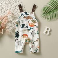Infant and toddler unisex cotton-padded stripe print forest kingdom and animal world sling long-legged crawling suit AL037  White
