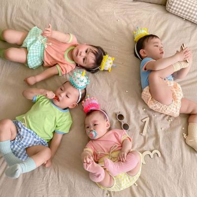 Ins estilo infantil verão fresco sorvete xadrez terno contraste cor moda bebê terno masculino e feminino roupas de bebê