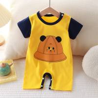 New summer clothing newborn baby pure cotton short-sleeved thin open crotch crawling clothes baby one-piece clothes romper  Multicolor