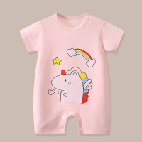 Baby onesies 2024 summer new style pure cotton baby outdoor crawling clothes short-sleeved thin harem newborn clothes  Pink
