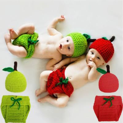 Roupas de fotografia infantil, adereços de estúdio tecidos à mão para fotografia de bebês, roupas de maçã pequena, terno infantil