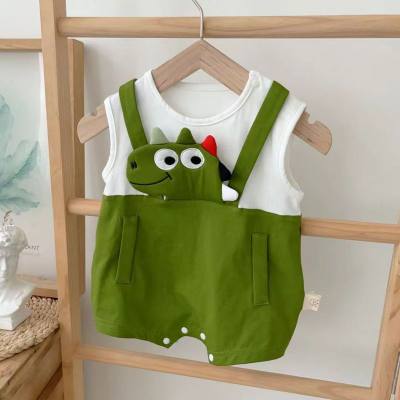 Fun and super cute cartoon half-sleeved jumpsuit for infants and young children, summer thin harem baby boy