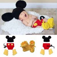 Ropa tejida a mano de Mickey, fotografía para niños recién nacidos, ropa de fotografía, accesorios para fotos de bebés  rojo