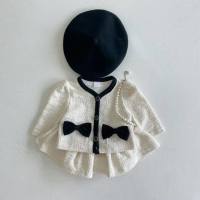 Version coréenne de ins petit parfum style nœud cardigan jupe costume dame style étranger tout-match mignon bébé fille automne  blanc