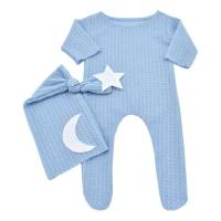 Puntelli per fotografia neonato costume stella luna decorazione tuta lavorata a maglia coda lunga cappello vestito abiti fotografici  Blu