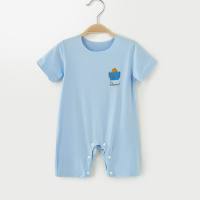 بذلة أطفال صيفية رفيعة مشروط رومبير بأكمام قصيرة ملابس مكيفة ملابس لحديثي الولادة بيجامات صيفية  أزرق
