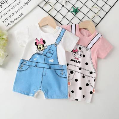 Baby fake two-piece romper for baby girls cartoon crawling clothes stylish summer newborn one-piece short-sleeved