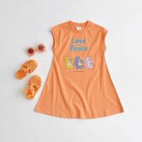 Vestido sin mangas con estampado de oso fino para niñas de verano  naranja