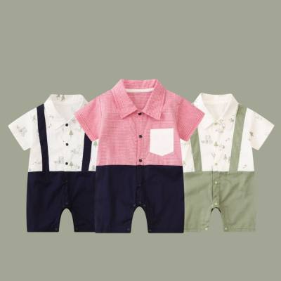 Baby summer clothes baby jumpsuit short-sleeved baby clothes full cotton fart clothes romper gentleman crawling clothes