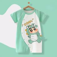 Baby clothes for newborns summer outings pure cotton short-sleeved thin boneless baby jumpsuit romper climbing clothes  Green