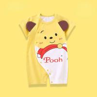 Baby clothes summer pure cotton short-sleeved thin baby jumpsuit summer clothes newborn baby romper crawling clothes pajamas  Yellow